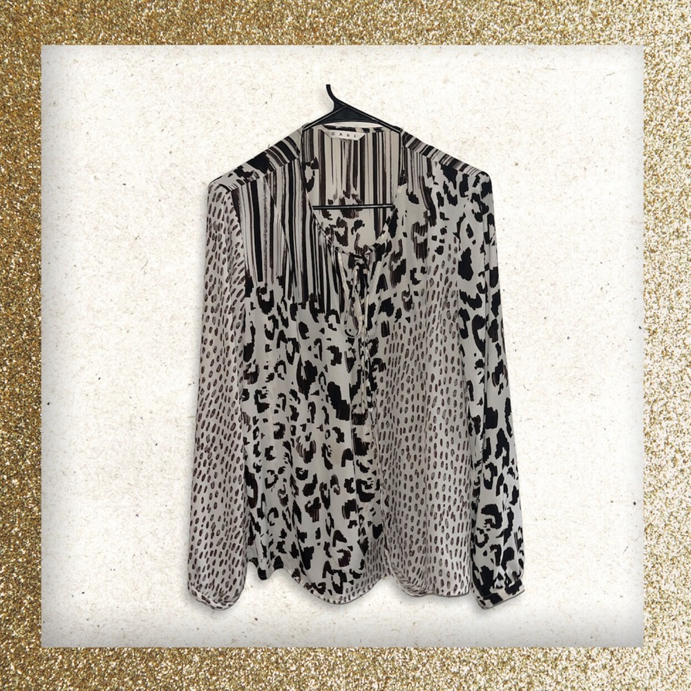 CAbi Animal Print Leopard & Stripes Wrap Blouse Top Silky Lightweight Size L - Picture 12 of 16